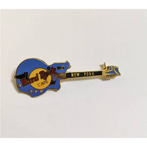 3/$20 1990s Hard Rock Cafe Yellow & Blue  Guitar Pin Brooch NEW YORK